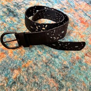 Black Women's Laser-Cut Leather Belt